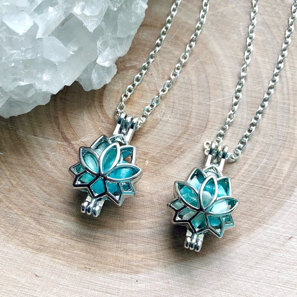 Amazonite Lotus Caged Crystal Necklace - Picture 6 of 6